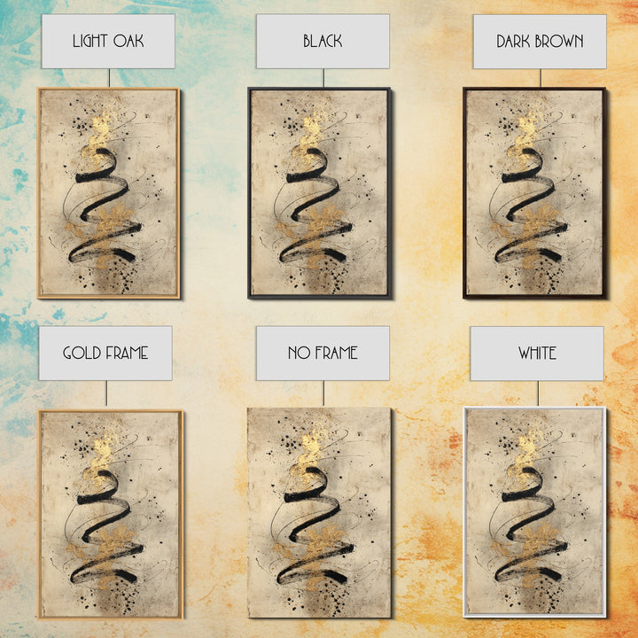 Gold Leaf Calligraphic Spiral on Plaster Surface Canvas Print, Calligraphy Art, Printable, Living Room Decor, Script, CAL-2x3-94