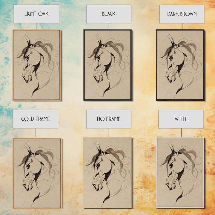 Calligraphic Horse Silhouette Made from One Line Canvas Print, Calligraphy Art, Printable Art, Living Room Decor, Script, CAL-2x3-97