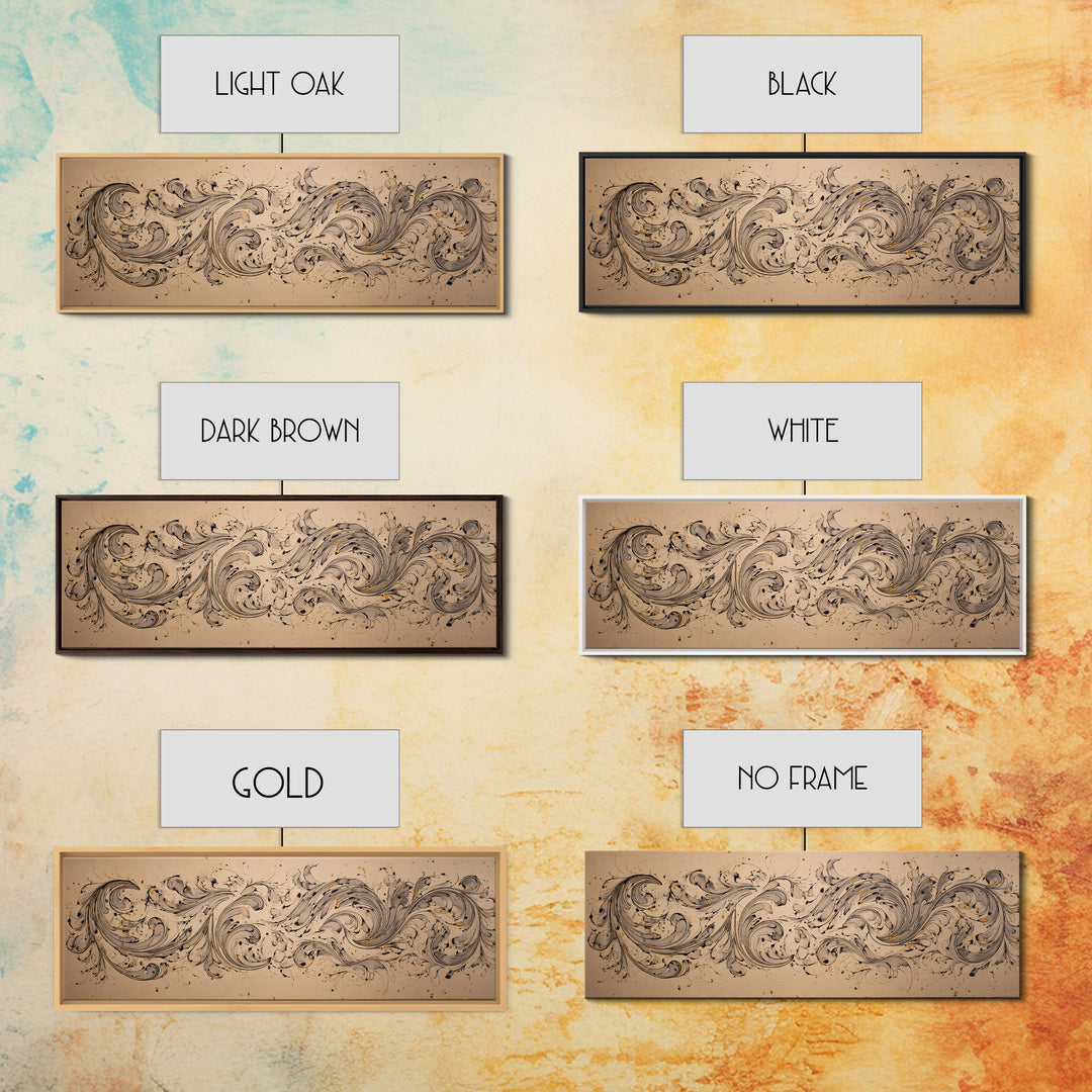 Baroque Scrollwork Made from Looping Pen Strokes Canvas Print, Calligraphy Art, Modern Decor, Living Room Decor, Script, CAL-3x1-100