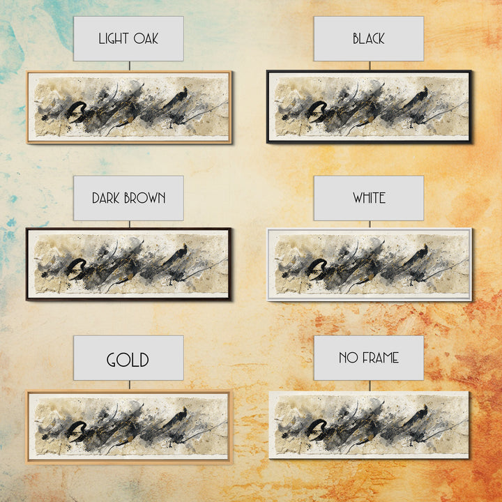 Monochrome Brush Alphabet Fragments as Abstract Texture Canvas Print, Calligraphy Art, Living Room Decor, Script, CAL-3x1-5