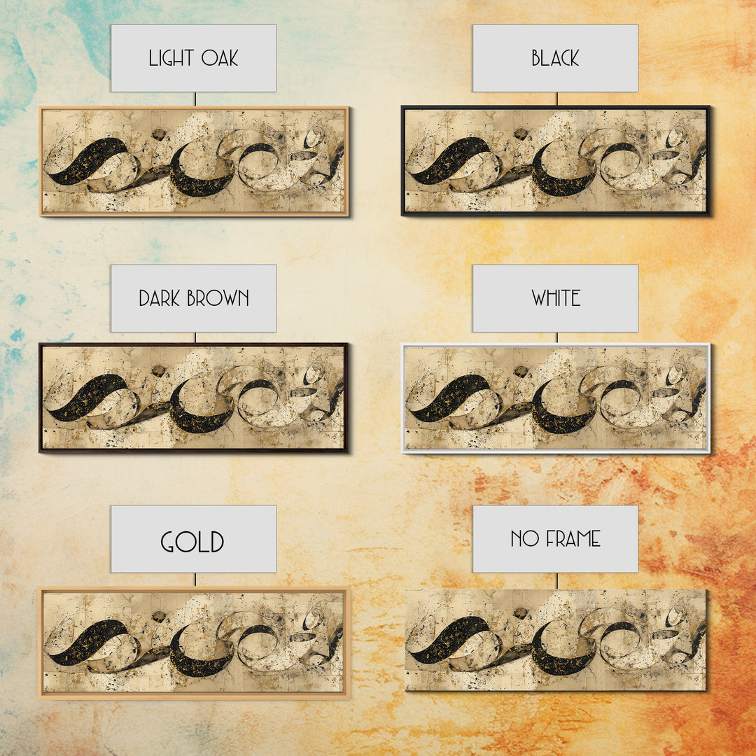 Arabic Ornamental Curves as Non Readable Art Framed Canvas Print, Calligraphy Art, Printable, Living Room Decor, Script, CAL-3x1-67
