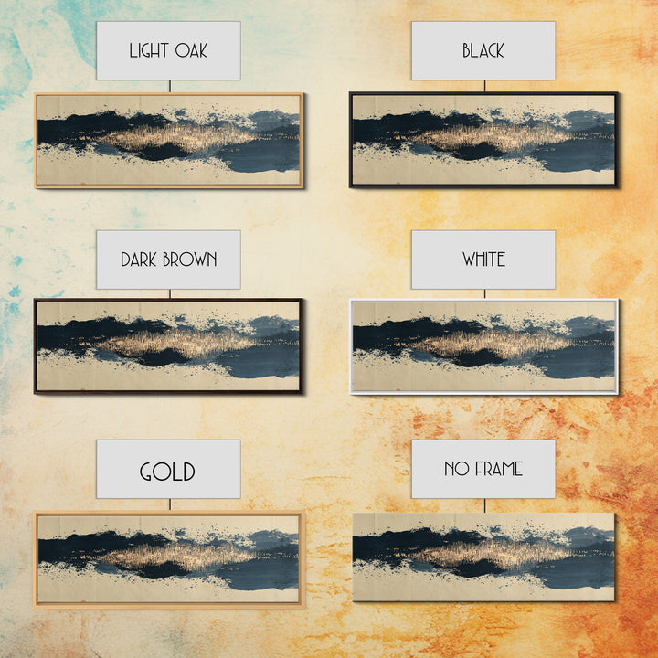 Layered Copper Ink Strokes on Dark Navy Canvas Print, Calligraphy Art, Living Room Wall Art, Living Room Decor, Script, CAL-3x1-94