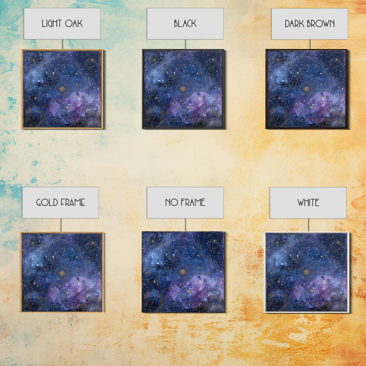 Blue Star Map Canvas Print, Celestial Art, Boho Wall Decor, Living Room Decor, Oil Painting, Celestial, Boho Art, Space Art, CEL-1x1-22