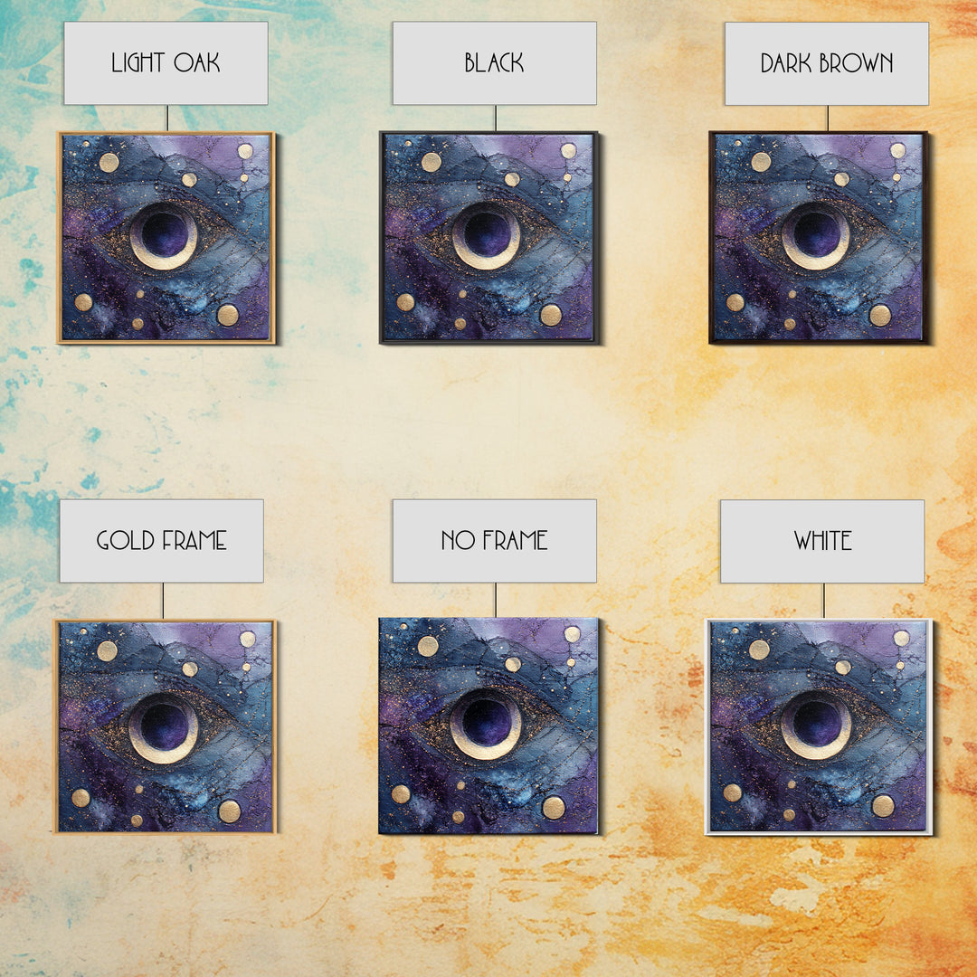 Mystic Eye Surrounded by Moons and Constellations Framed Canvas Print, Celestial Art, Art Print, Living Room Decor, Celestial, CEL-1x1-88