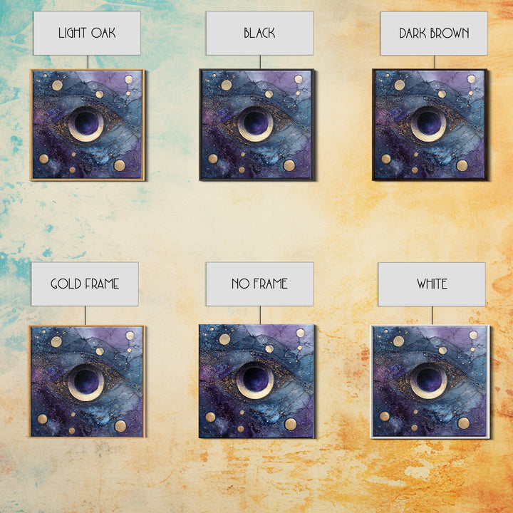 Mystic Eye Surrounded by Moons and Constellations Framed Canvas Print, Celestial Art, Art Print, Living Room Decor, Celestial, CEL-1x1-88