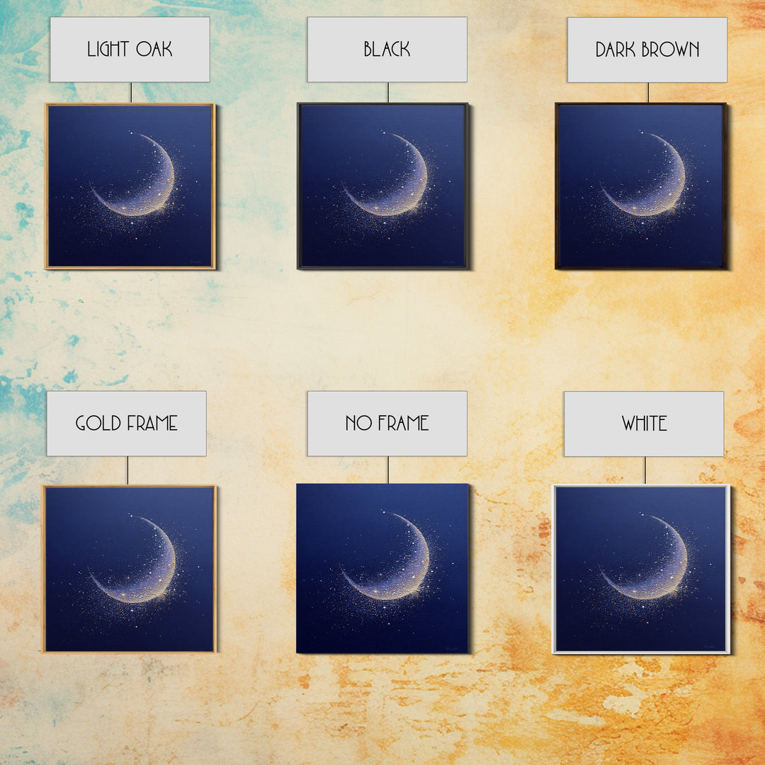 Crescent Moon Cradling a Cluster of Stars Canvas Print, Celestial Art, Luxury Decor, Living Room Decor, Oil Painting, Celestial, CEL-1x1-97