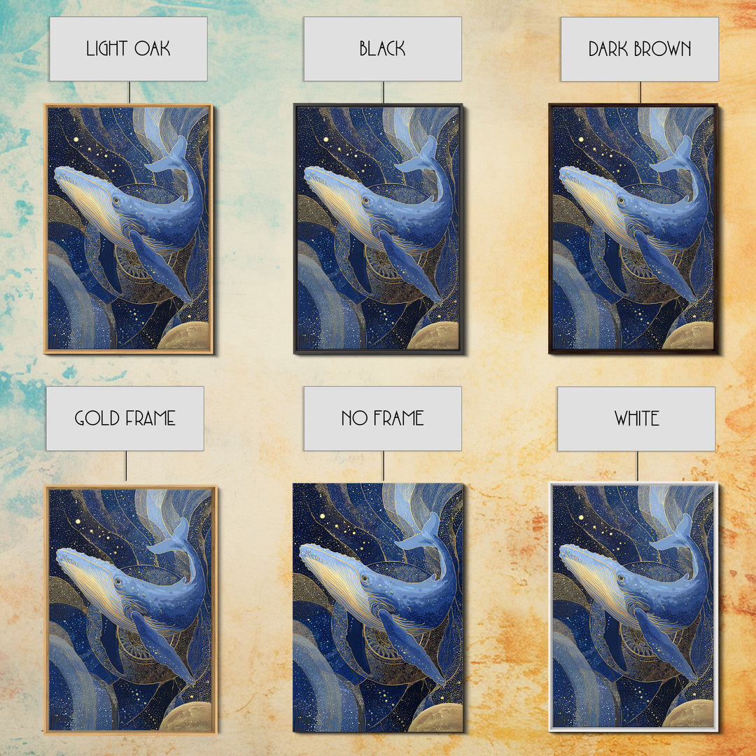 Cosmic Whale Swimming Through a Star Field Framed Canvas Print, Celestial Art, Room Decor, Living Room Decor, Celestial, CEL-2x3-13