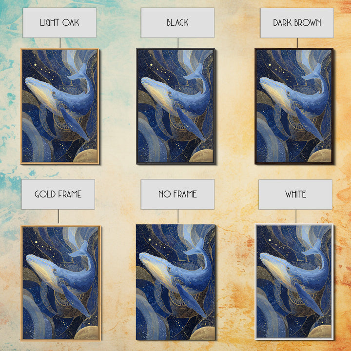 Cosmic Whale Swimming Through a Star Field Framed Canvas Print, Celestial Art, Room Decor, Living Room Decor, Celestial, CEL-2x3-13