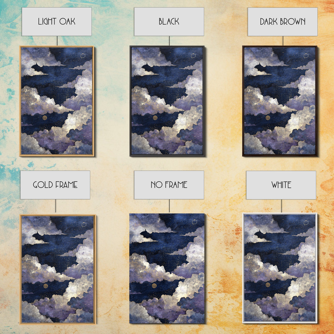 Moonlit Cloudscape with Silver Highlights Canvas Print, Celestial Art, Textured Painting, Living Room Decor, Celestial, CEL-2x3-17