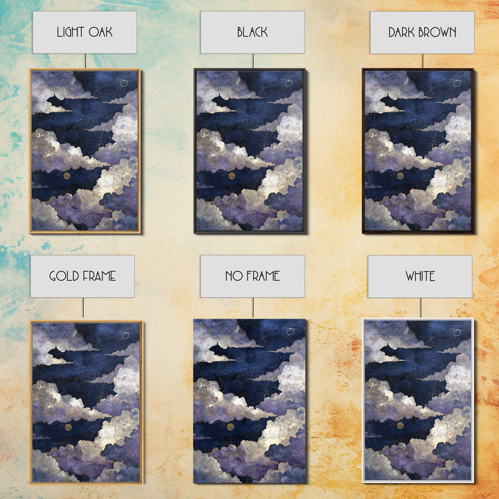Moonlit Cloudscape with Silver Highlights Canvas Print, Celestial Art, Textured Painting, Living Room Decor, Celestial, CEL-2x3-17