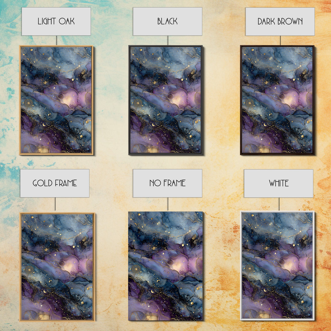 Galaxy Swirl with Jewel Tone Nebula Clouds Framed Canvas Print, Celestial Art, Space Art, Living Room Decor, Celestial, CEL-2x3-4