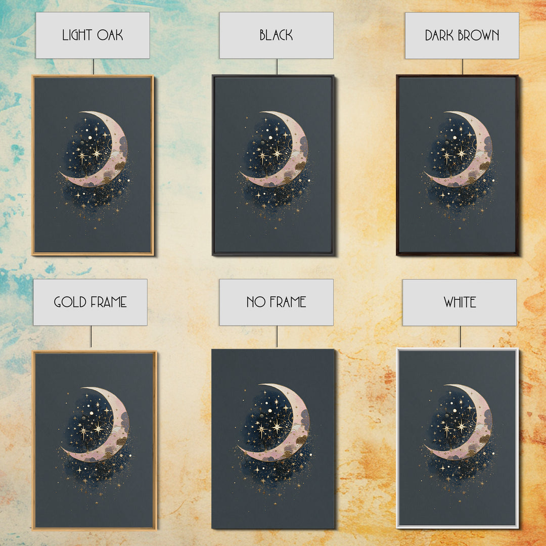 Crescent Moon Cradling a Cluster of Stars Canvas Print, Celestial Art, Art Print, Living Room Decor, Fine Art, Celestial, CEL-2x3-9
