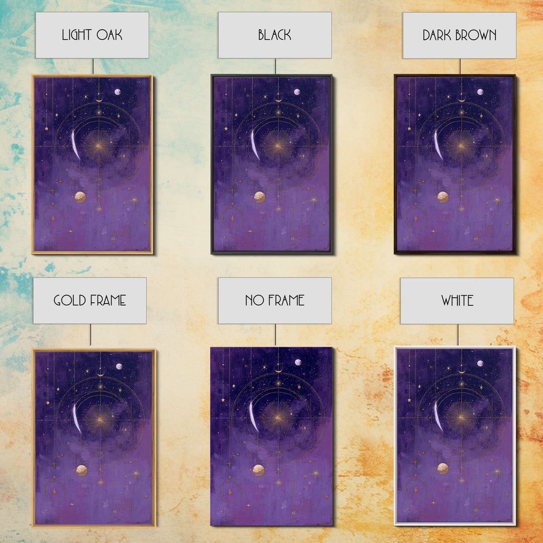 Dreamlike Comet Crossing a Violet Sky Framed Canvas Print, Celestial Art, Colorful Wall Art, Living Room Decor, Abstract Art, CEL-2x3-92