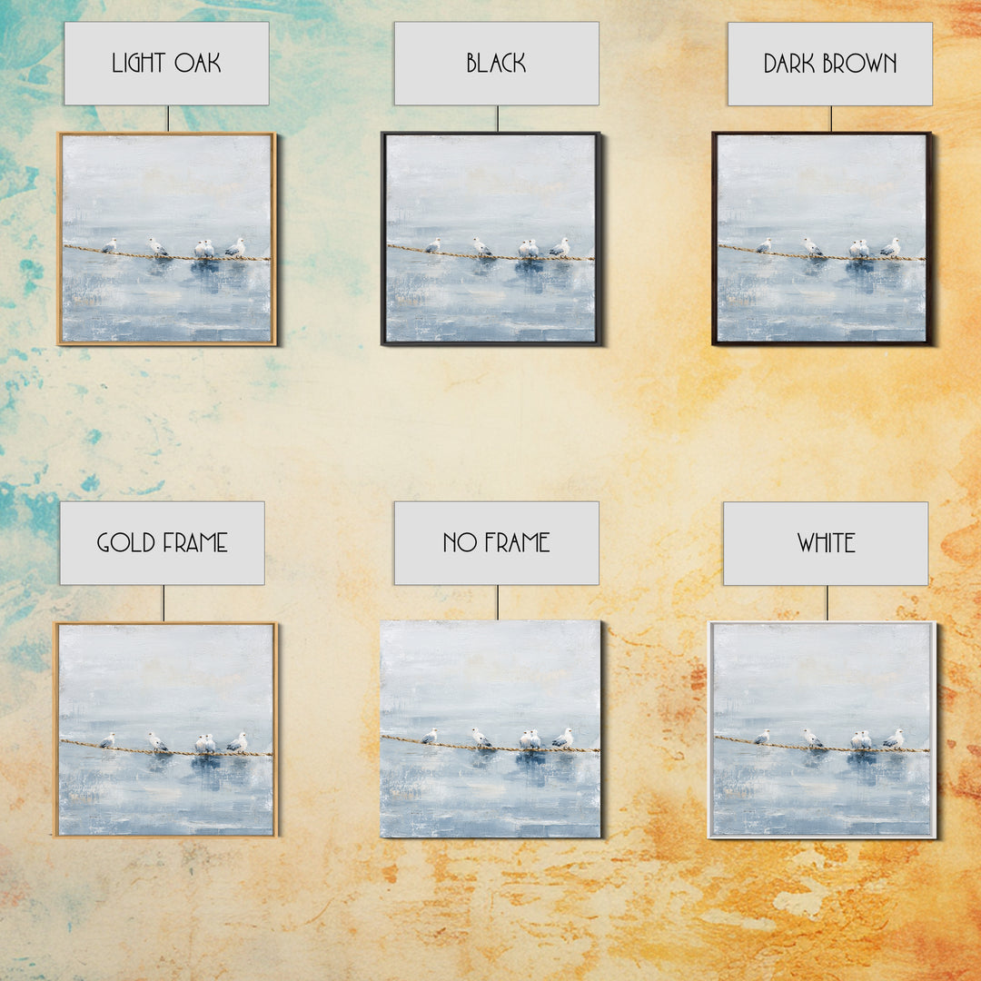 Seagulls Crossing a Muted Sky Canvas Print, Coastal Art, Landscape Painting, Coastal Decor, Fine Art, Coastal, Modern Decor, COA-1x1-10