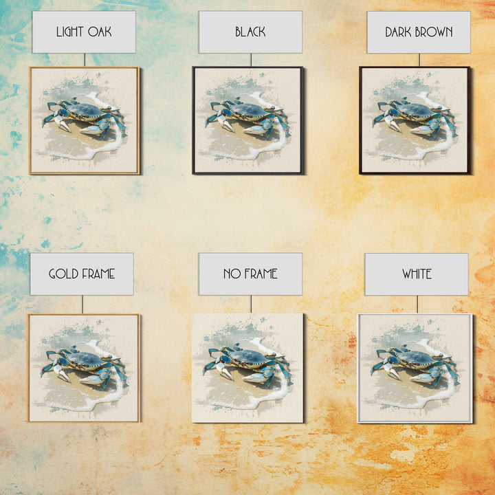 Blue Crab Illustration Framed Canvas Print, Coastal Art, Beach Art, Coastal Decor, Fine Art, Coastal, Room Decor, COA-1x1-62