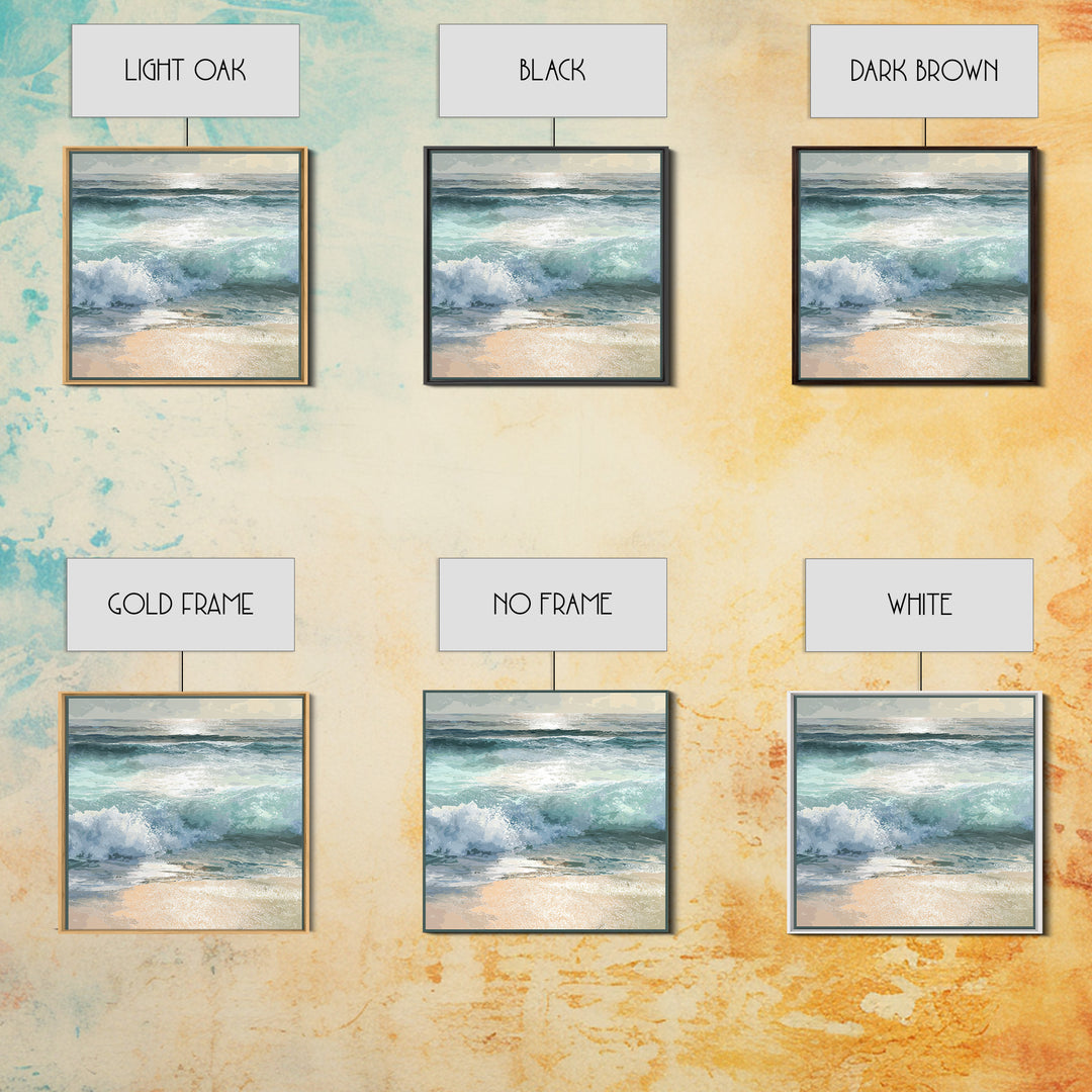 Moonlit Ocean with Silver Surf Framed Canvas Print, Coastal Art, Coastal Wall Decor, Coastal Decor, Oil Painting, Coastal, COA-1x1-70