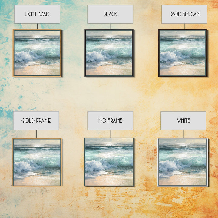 Moonlit Ocean with Silver Surf Framed Canvas Print, Coastal Art, Coastal Wall Decor, Coastal Decor, Oil Painting, Coastal, COA-1x1-70