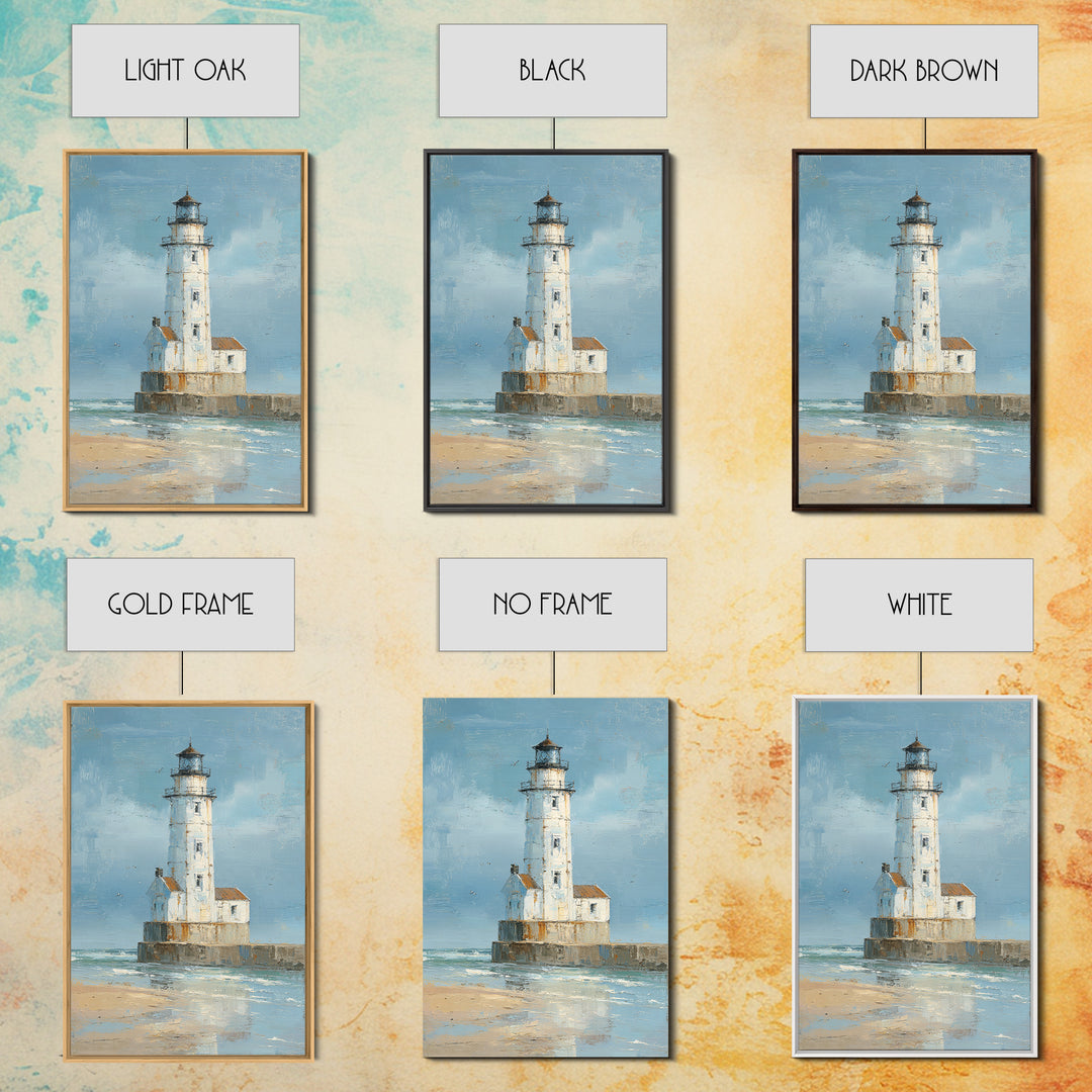 Whitewashed Lighthouse Against Cloudy Sky Framed Canvas Print, Coastal Art, Wall Art, Coastal Decor, Fine Art, Coastal, COA-2x3-38