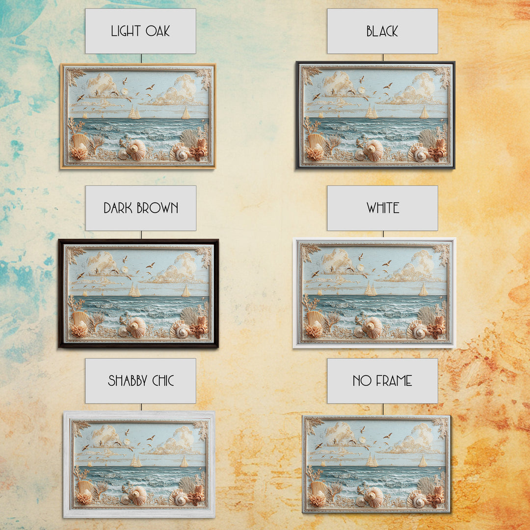 Shell and Coral Specimen Arrangement Framed Canvas Print, Coastal Art, Whimsical Decor, Coastal Decor, Fine Art, Coastal, COA-3x2-15