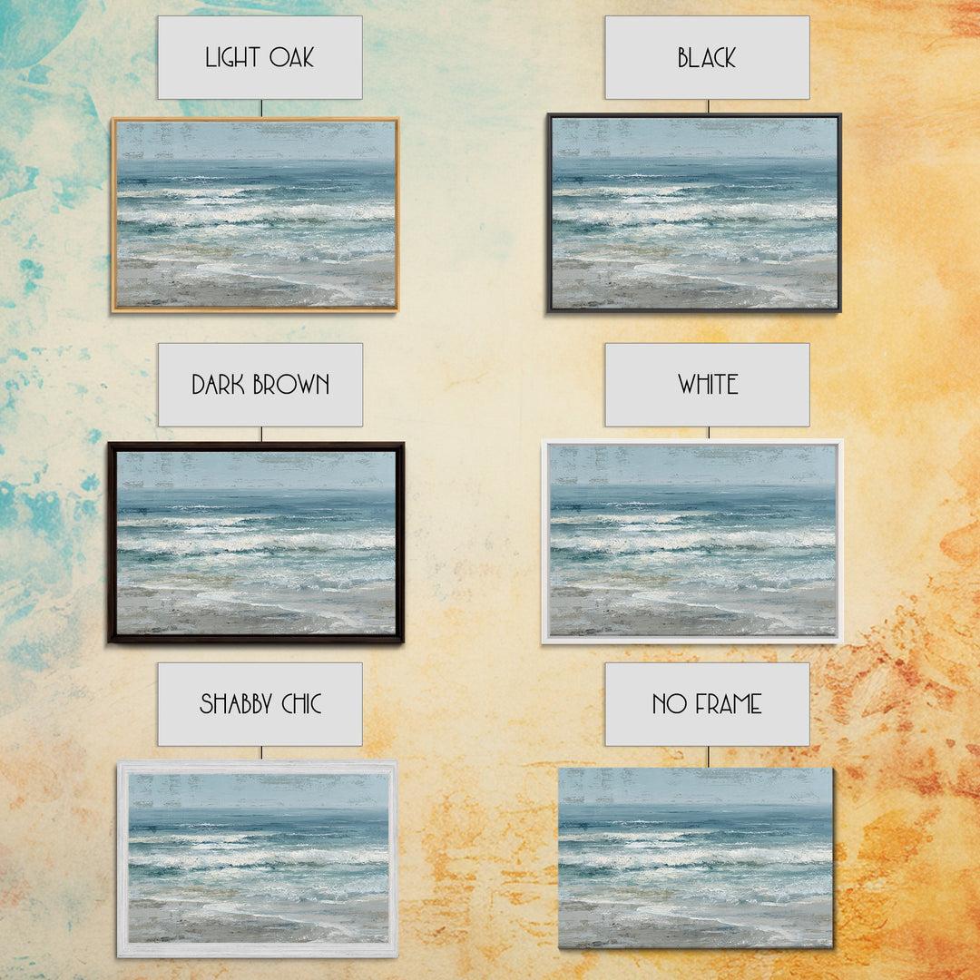 Moonlit Ocean with Silver Surf Framed Canvas Print, Coastal Art, Coastal Wall Art, Coastal Decor, Coastal, Ocean Wall Art, COA-3x2-50