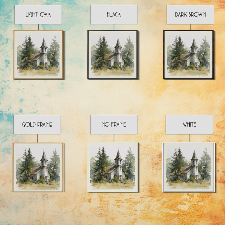 Country Church Steeple Beyond Trees Canvas Print, Country Art, Printable Art, Farmhouse Decor, Watercolor Art, Country, COU-1x1-19
