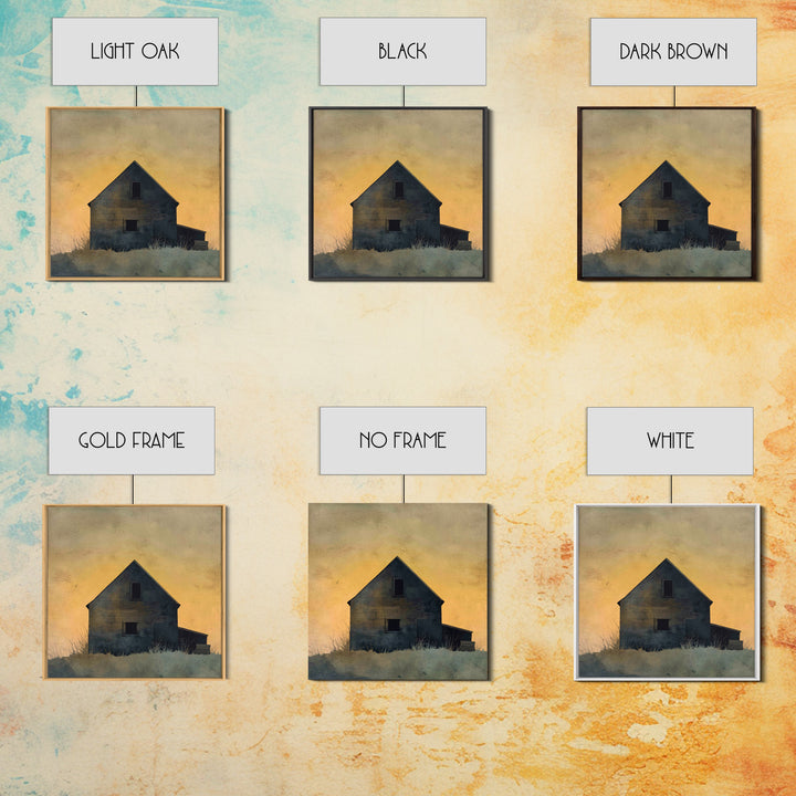 Rustic Barn Silhouette Framed Canvas Print, Country Art, Farmhouse Wall Art, Farmhouse Decor, Oil Painting, Country, Room Decor, COU-1x1-51
