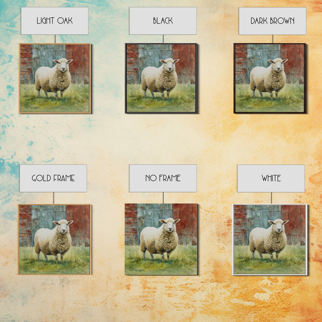 Watercolor Sheep in a Green Pasture Framed Canvas Print, Country Art, French Country, Farmhouse Decor, Fine Art, Country, COU-1x1-71