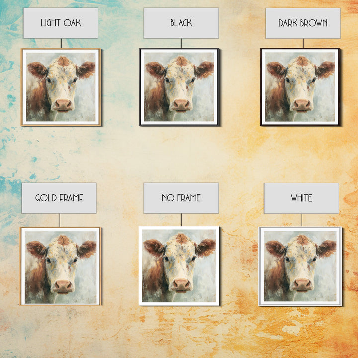 Cow Portrait with Gentle Farmhouse Personality Canvas Print, Country Art, Eclectic Wall Art, Farmhouse Decor, Oil Painting, COU-1x1-76