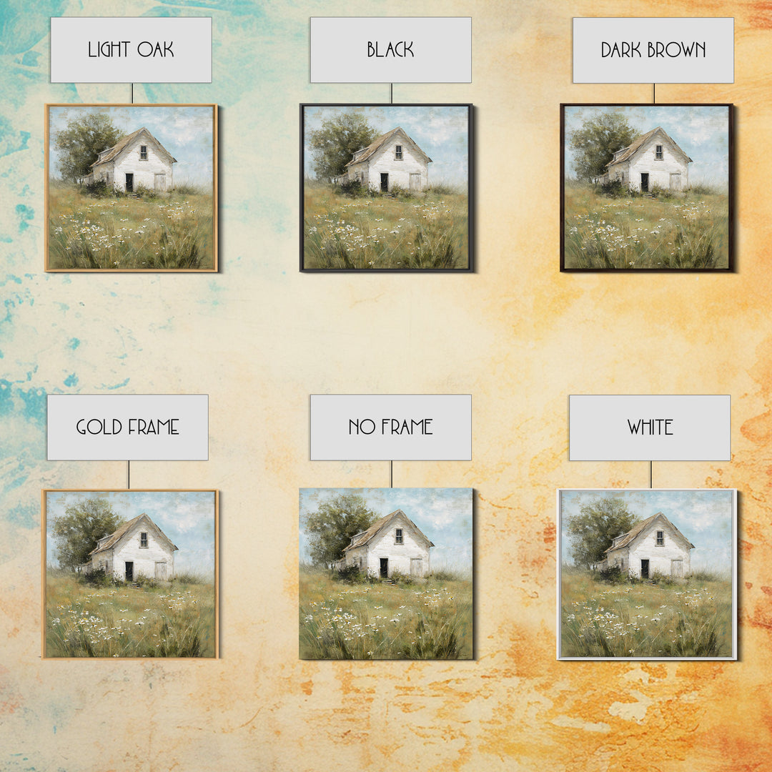 White Farmhouse Surrounded by Tall Grass Canvas Print, Country Art, Wall Decor, Farmhouse Decor, Oil Painting, Country, COU-1x1-82