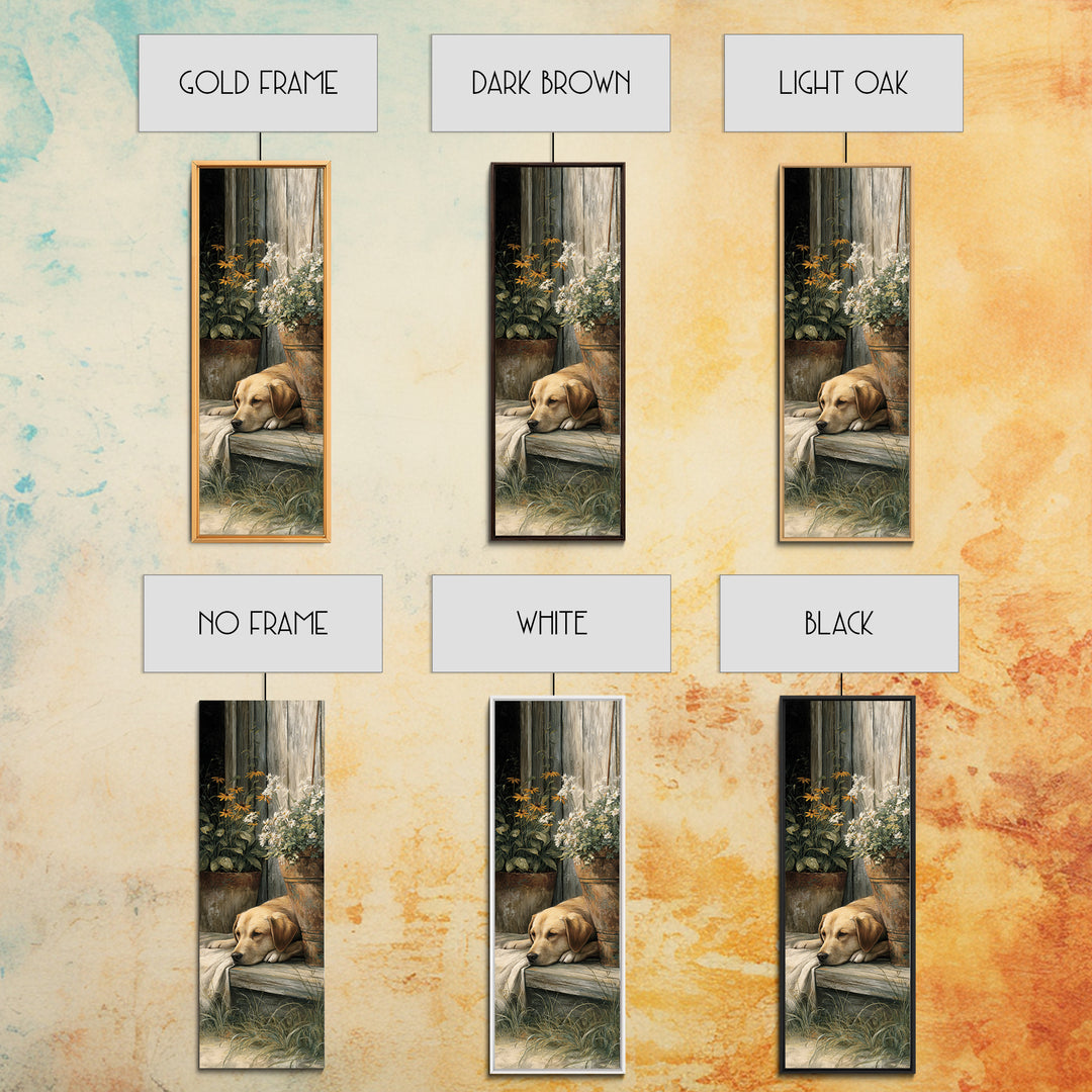 Dog Resting Beside a Porch Flower Pot Canvas Print, Country Art, Gallery Decor, Farmhouse Decor, Fine Art, Country, COU-1x3-82