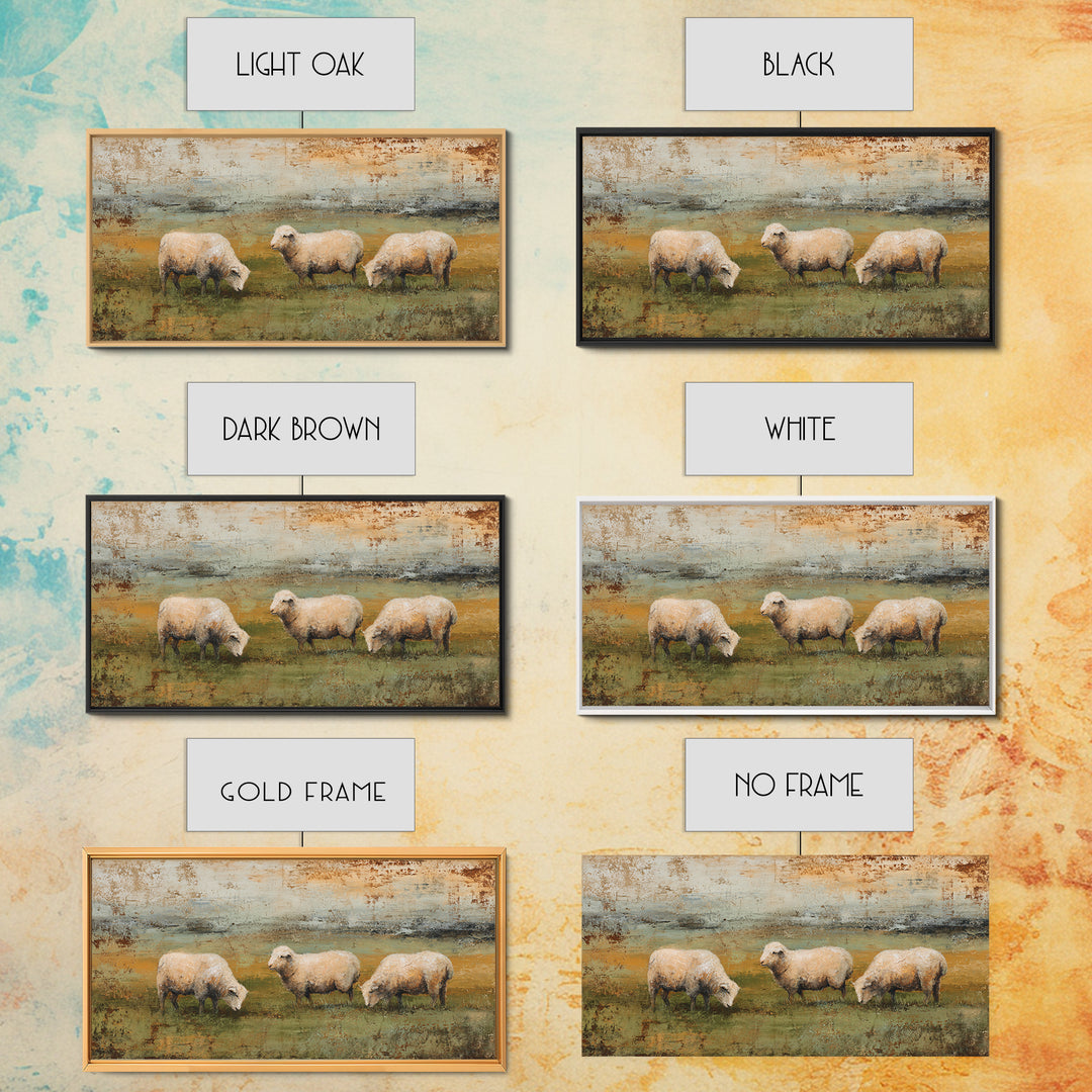 Watercolor Sheep in a Green Pasture Framed Canvas Print, Country Art, Gallery Wall Art, Farmhouse Decor, Fine Art, Country, COU-2x1-67
