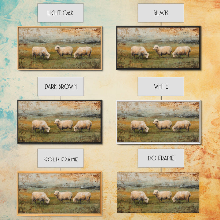 Watercolor Sheep in a Green Pasture Framed Canvas Print, Country Art, Gallery Wall Art, Farmhouse Decor, Fine Art, Country, COU-2x1-67