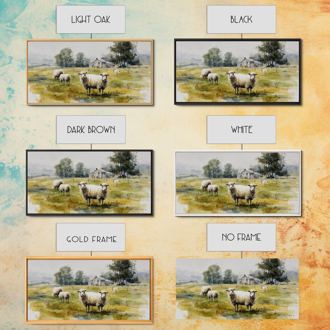 Watercolor Sheep in a Green Pasture Framed Canvas Print, Country Art, Printable Wall Art, Farmhouse Decor, Fine Art, Country, COU-2x1-91