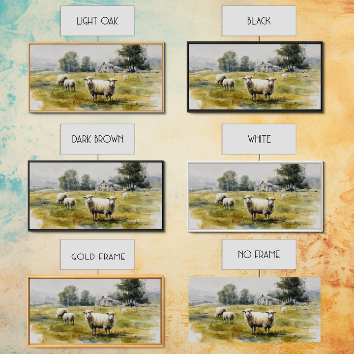 Watercolor Sheep in a Green Pasture Framed Canvas Print, Country Art, Printable Wall Art, Farmhouse Decor, Fine Art, Country, COU-2x1-91