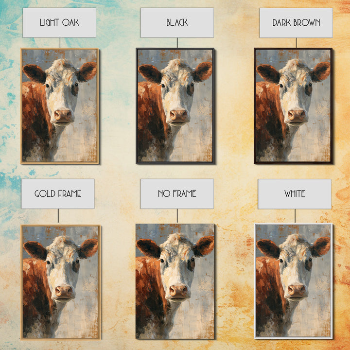 Cow Portrait with Gentle Farmhouse Personality Framed Canvas Print, Country Art, Minimalist Decor, Farmhouse Decor, Country, COU-2x3-12