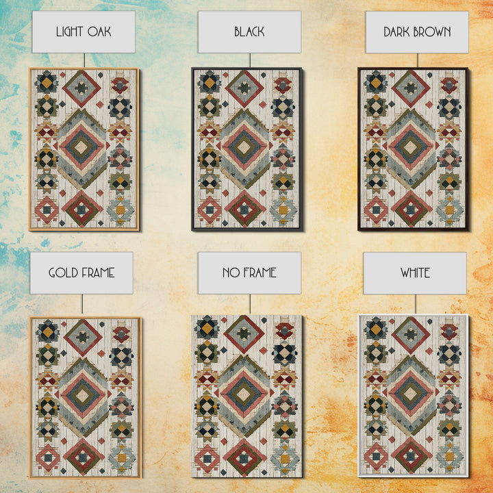 Quilt Geometric Folk Pattern Framed Canvas Print, Country Art, Farmhouse Decor, Abstract Art, Country, Watercolor Painting, COU-2x3-20