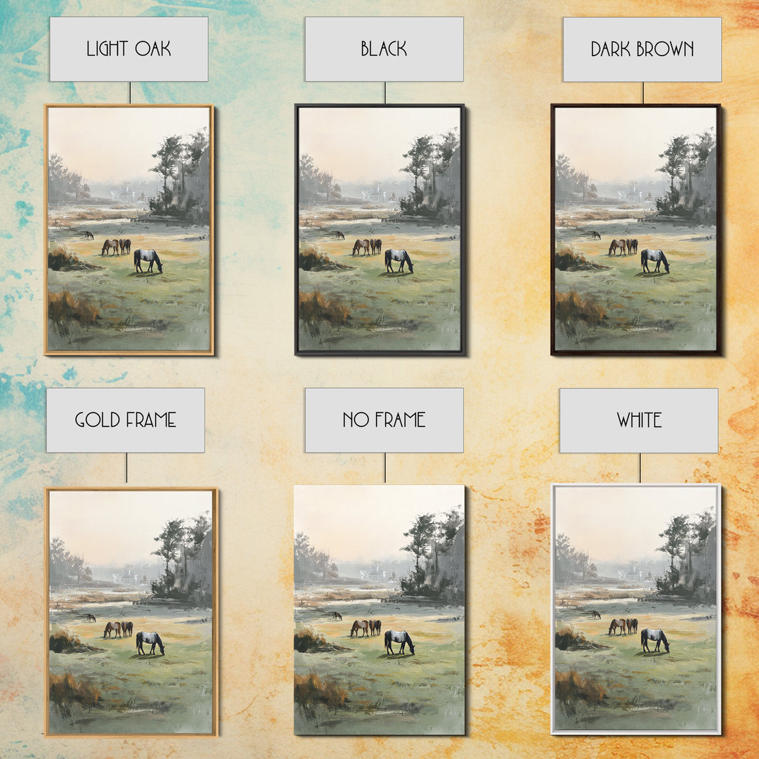 Rolling Pasture with Grazing Horses at Sunrise Canvas Print, Country Art, Original Painting, Farmhouse Decor, Country, COU-2x3-33