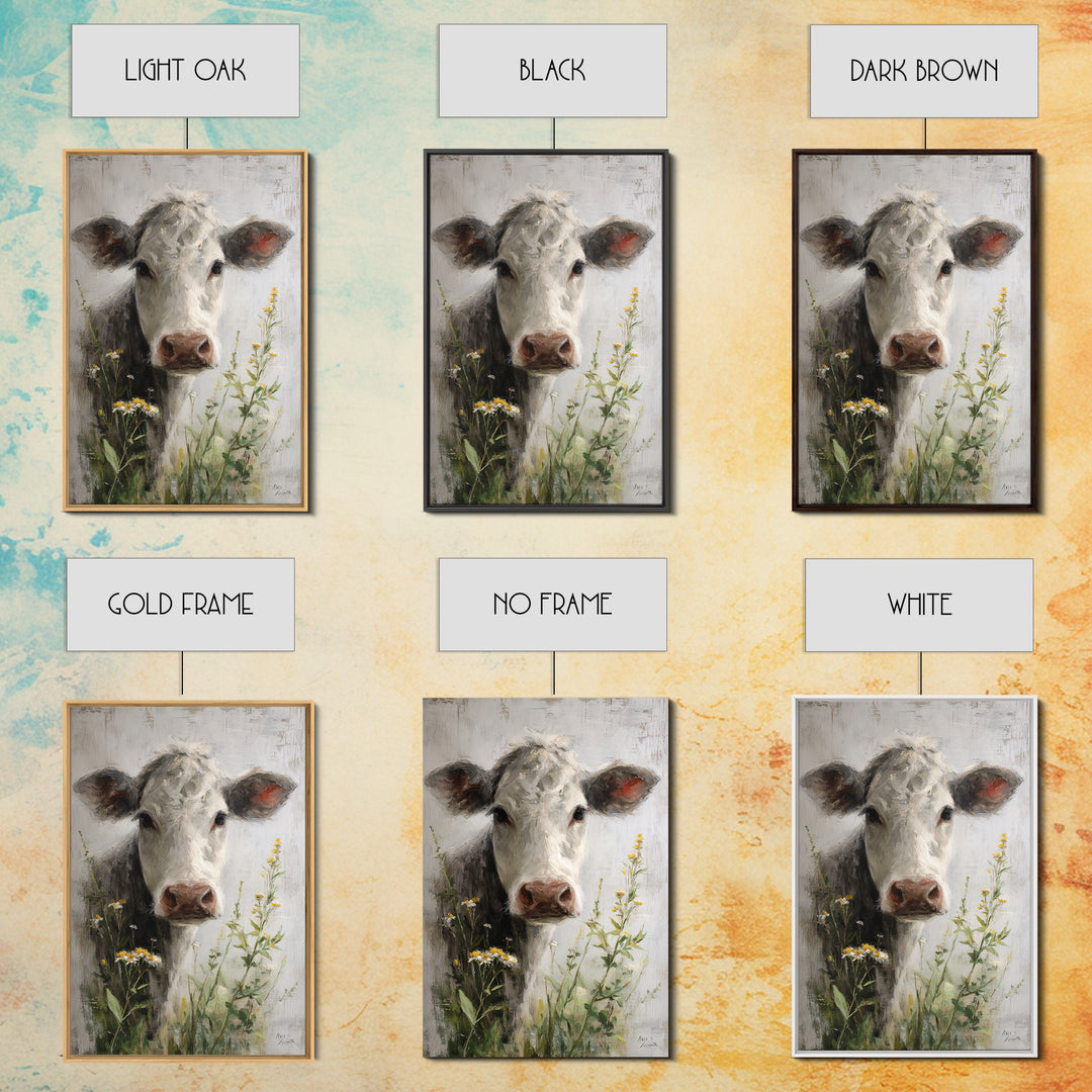 Cow Portrait with Gentle Farmhouse Personality Framed Canvas Print, Country Art, Digital Art Prints, Farmhouse Decor, Country, COU-2x3-36