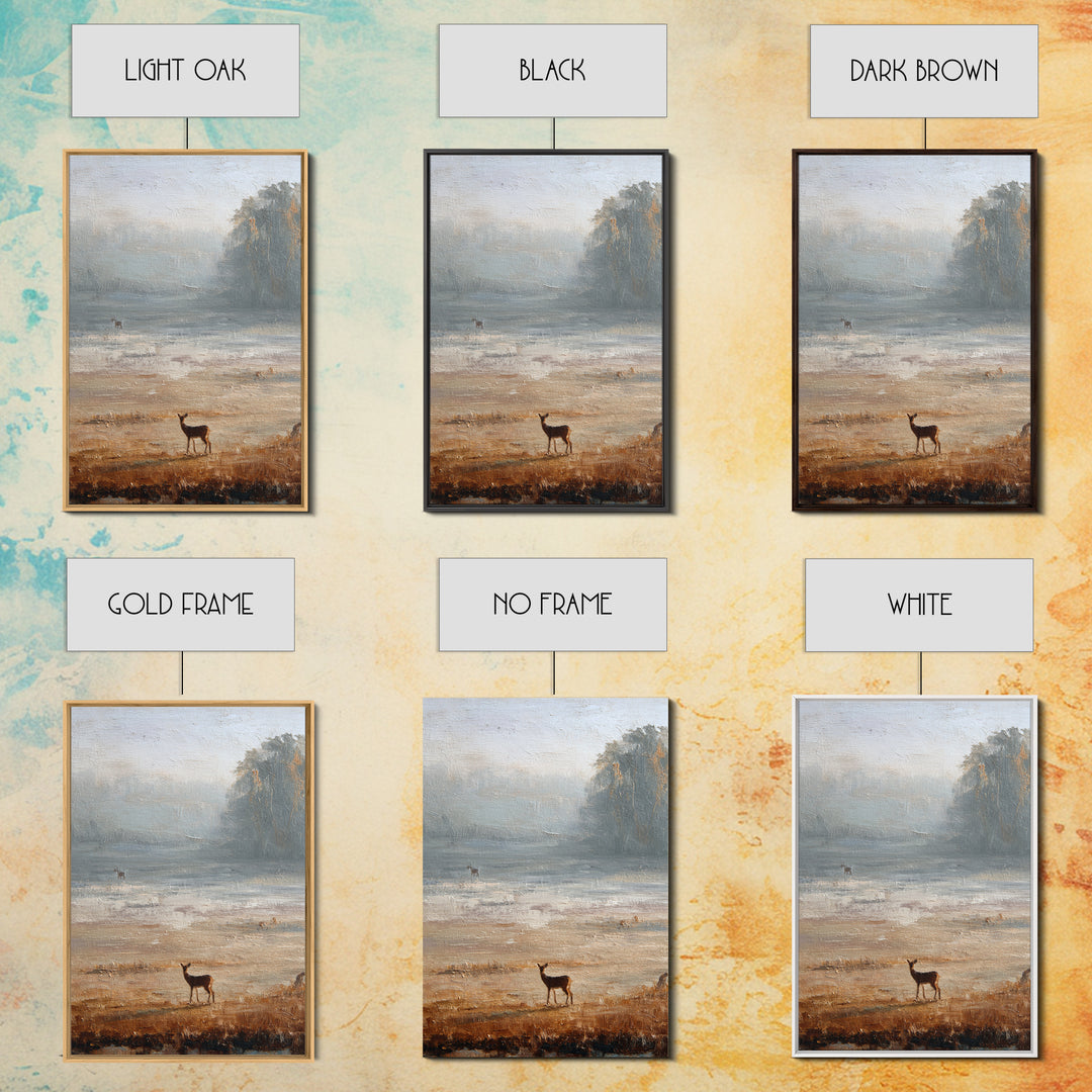 Deer Crossing a Misty Morning Field Framed Canvas Print, Country Art, Contemporary Art, Farmhouse Decor, Fine Art, Country, COU-2x3-43