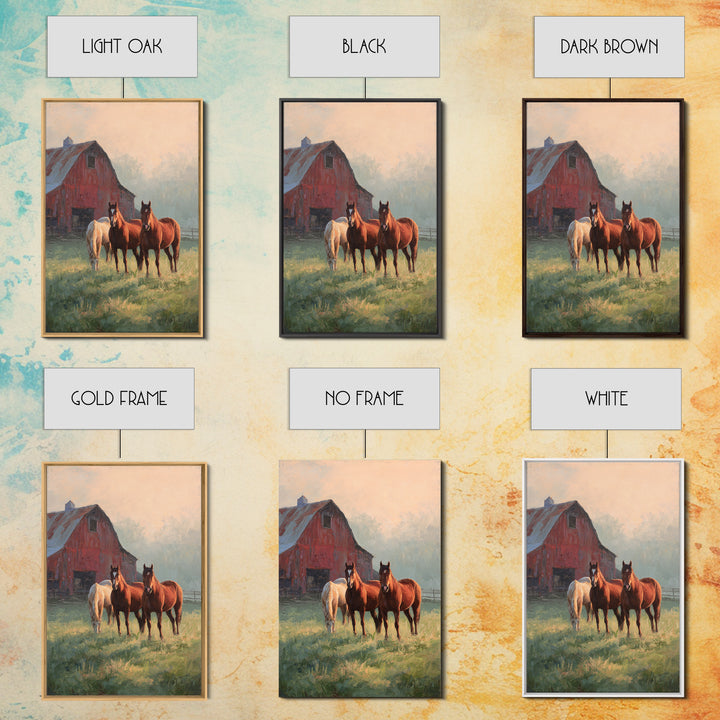 Rolling Pasture with Grazing Horses at Sunrise Canvas Print, Country Art, Printable Art, Farmhouse Decor, Oil Painting, Country, COU-2x3-57