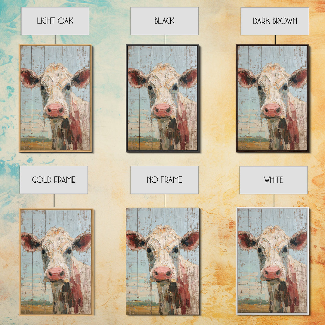 Cow Portrait with Gentle Farmhouse Personality Framed Canvas Print, Country Art, Wall Art, Farmhouse Decor, Oil Painting, COU-2x3-60