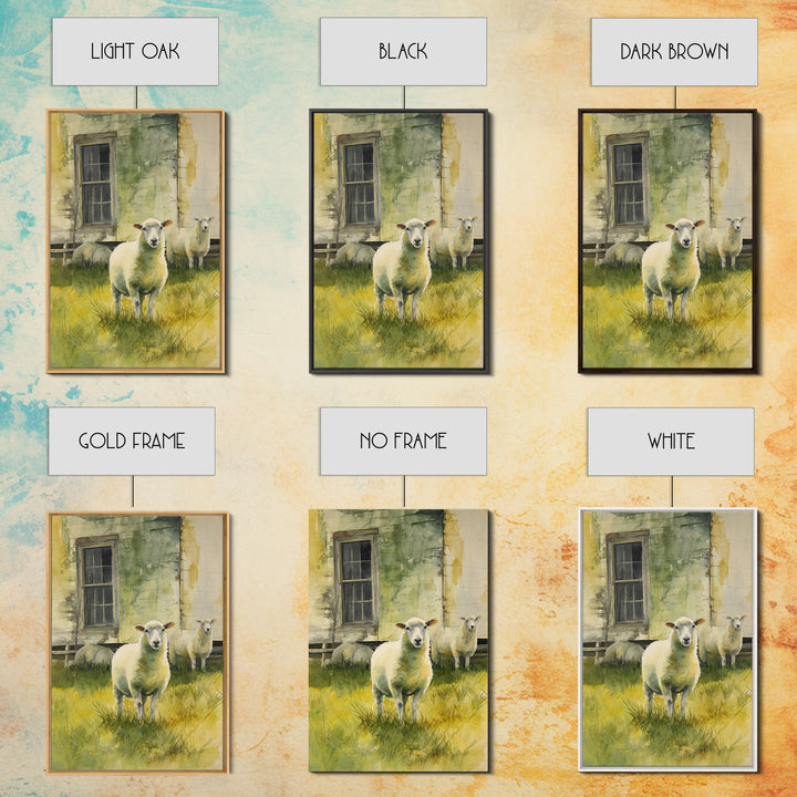 Watercolor Sheep in a Green Pasture Canvas Print, Country Art, Landscape Painting, Farmhouse Decor, Fine Art, Country, COU-2x3-7