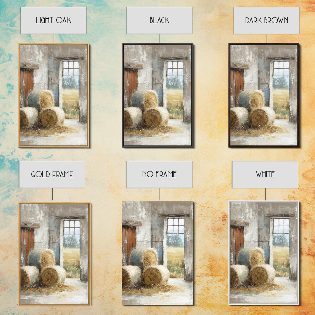 Hay Bales in Late Afternoon Sun Framed Canvas Print, Country Art, Farmhouse Decor, Fine Art, Country, Gallery Wall Art, COU-2x3-76