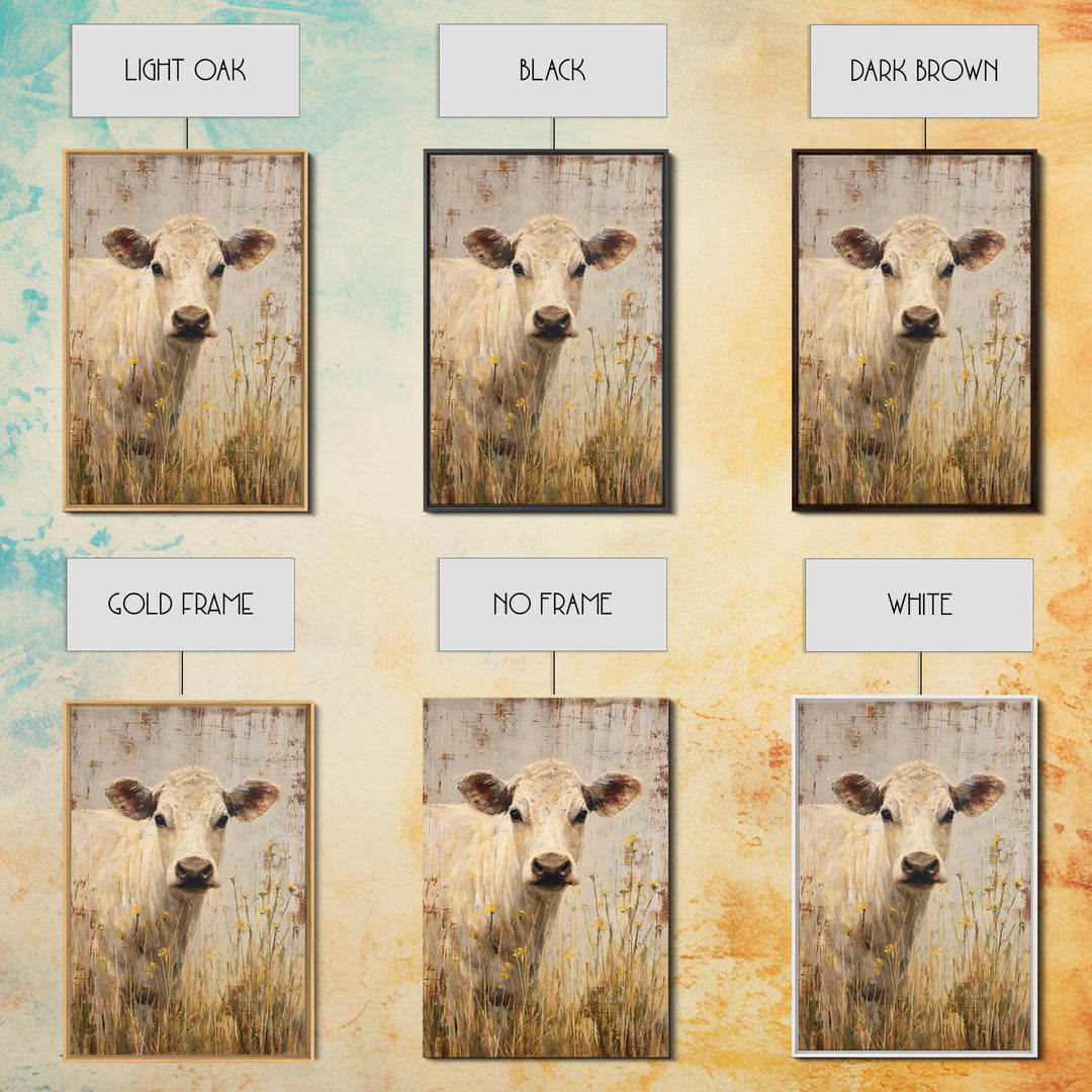 Cow Portrait with Gentle Farmhouse Personality Framed Canvas Print, Country Art, Landscape Painting, Farmhouse Decor, Country, COU-2x3-84
