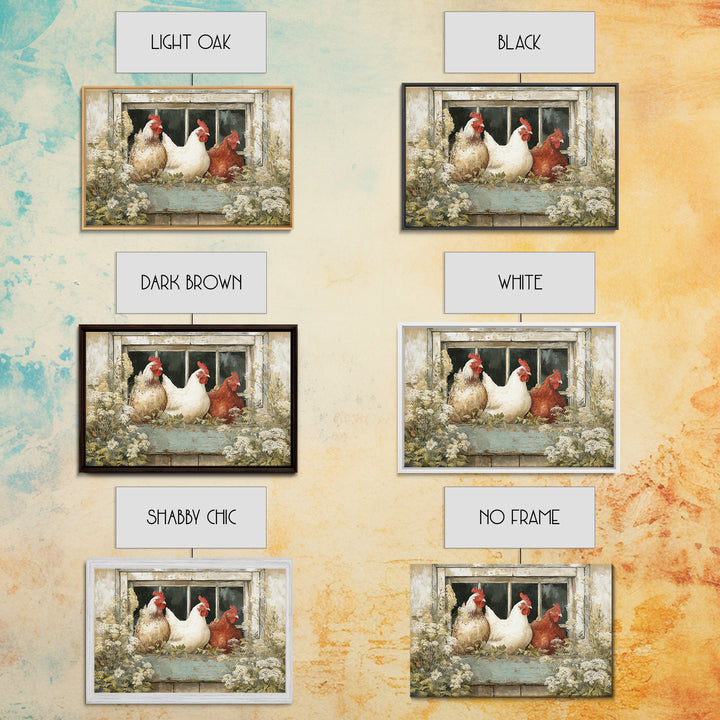 Chickens Pecking Near Garden Flowers Canvas Print, Country Art, Printable Art, Farmhouse Decor, Watercolor Art, Country, COU-3x2-42