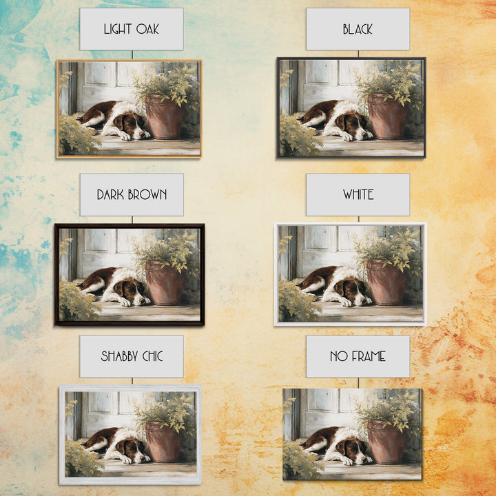 Dog Resting Beside a Porch Flower Pot Canvas Print, Country Art, Digital Art Prints, Farmhouse Decor, Oil Painting, Country, COU-3x2-98