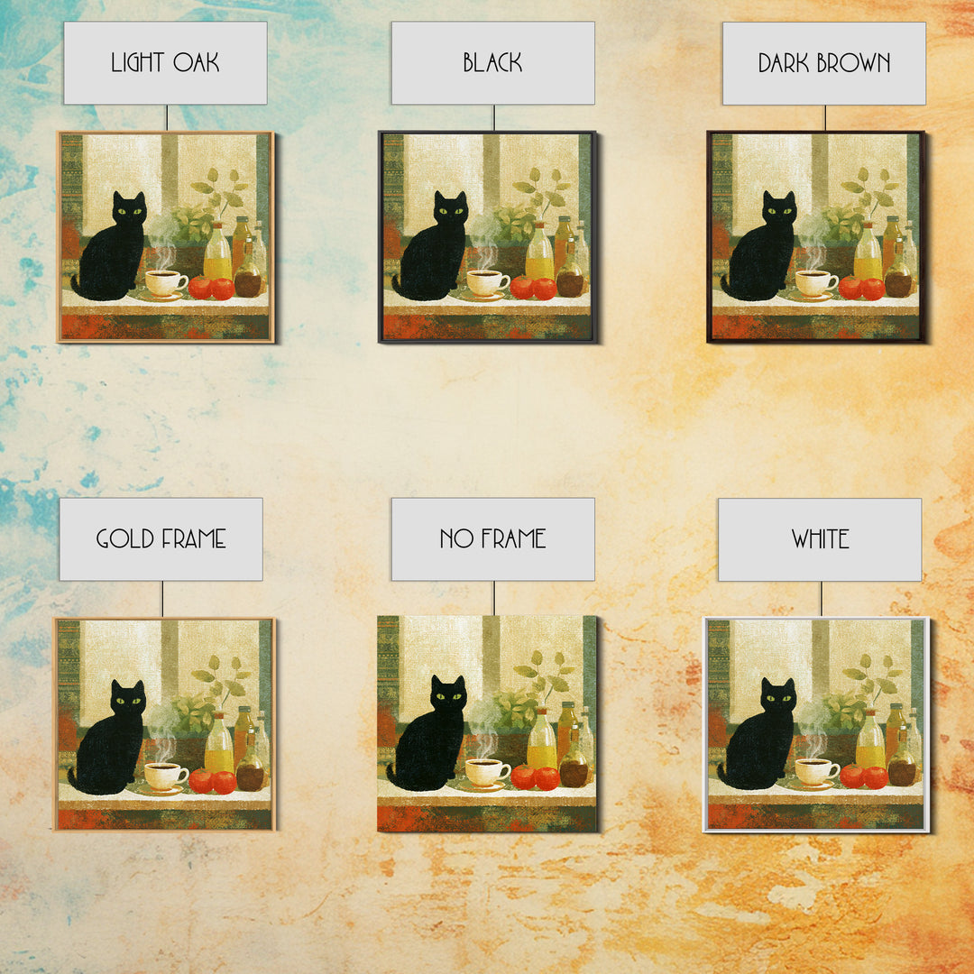 Black Cat Beside a Steaming Cup Canvas Print, Coffee Shop Art, Moody Wall Art, Cafe Decor, Fine Art, Cafe, Luxury Decor, CSA-1x1-14