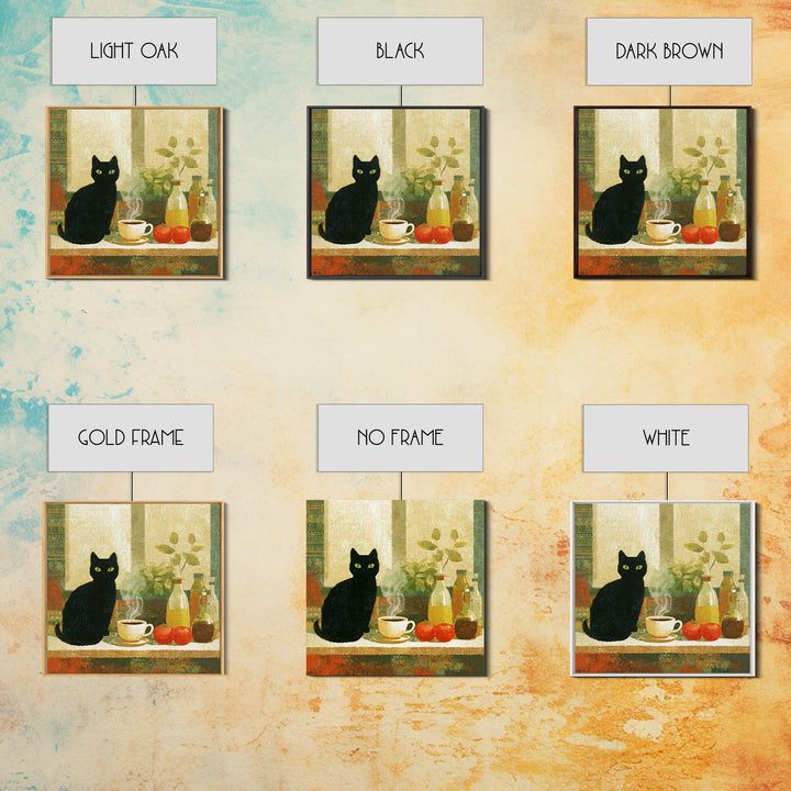 Black Cat Beside a Steaming Cup Canvas Print, Coffee Shop Art, Moody Wall Art, Cafe Decor, Fine Art, Cafe, Luxury Decor, CSA-1x1-14