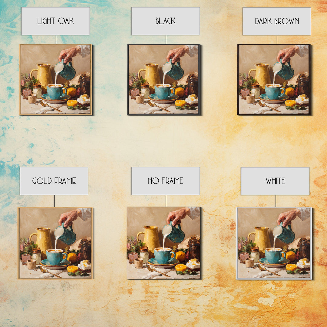 Barista Hands Pouring Milk into Espresso Framed Canvas Print, Coffee Shop Art, Neutral Decor, Cafe Decor, Fine Art, Cafe, CSA-1x1-21