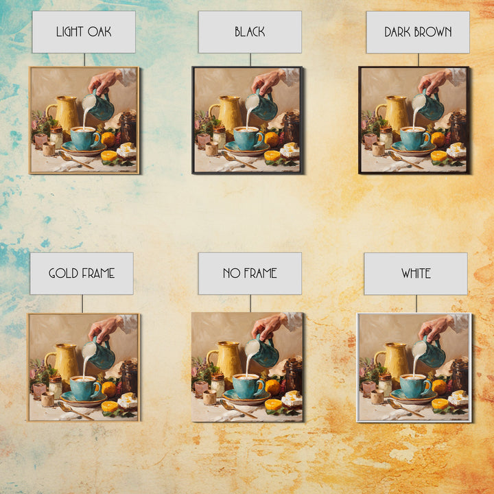 Barista Hands Pouring Milk into Espresso Framed Canvas Print, Coffee Shop Art, Neutral Decor, Cafe Decor, Fine Art, Cafe, CSA-1x1-21